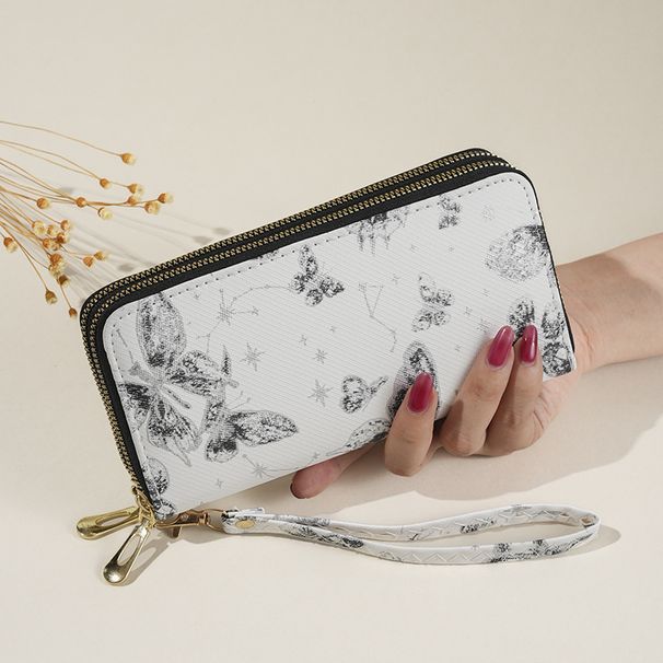Wallet Card Cases Exclusive New Ladies Bag Korean Version Butterfly Print Fashionable Simple Atmosphere Mobile Phone Bag Double Zipper Clutch Bag_viptrois.com