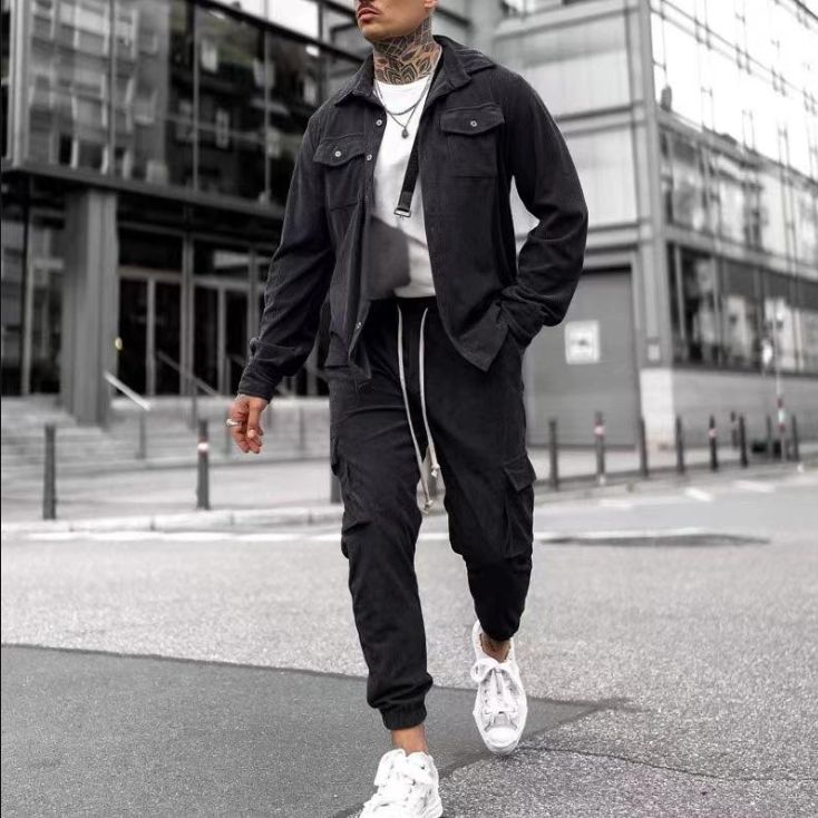 Men's Clothing sports suit men's fashion overalls casual pants solid color men's jackets slim men's clothes complete set_viptrois.com