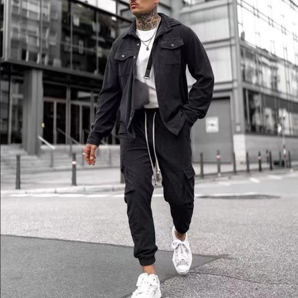 Men's Clothing sports suit men's fashion overalls casual pants solid color men's jackets slim men's clothes complete set_viptrois.com