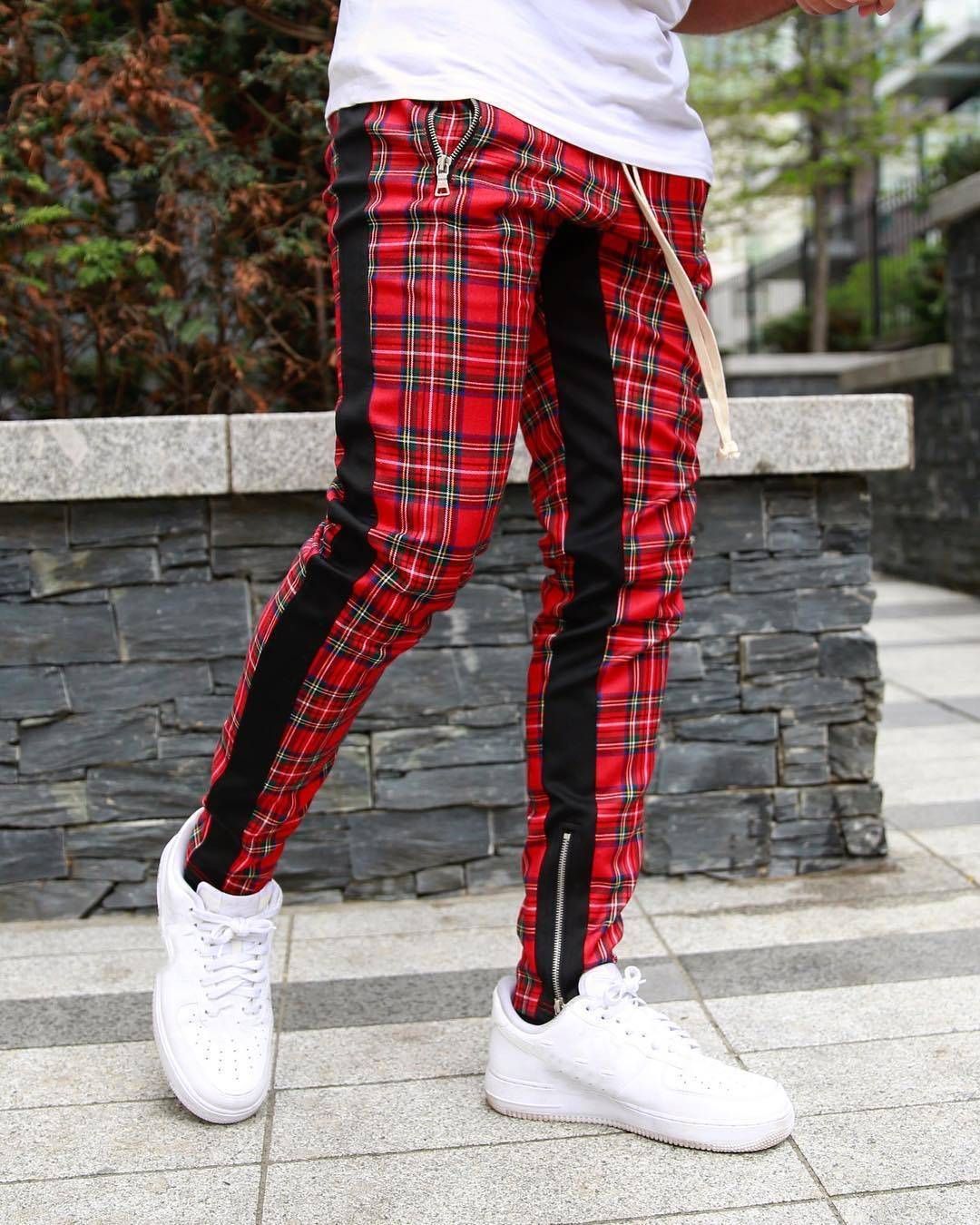 Men's Clothing Men's Sports Casual Trousers Fashion Men's Trousers Zipper Plaid Fitness Trousers_viptrois.com
