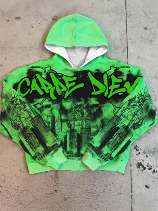 Men's Clothing The Front Is Printed With The Graffiti Font "CARPE DIEM", While The Statue Of Liberty And City Outlines Are Printed All Over._viptrois.com