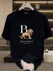 Men's 100% Cotton BELVORIS LONDON Lion Letter Print T-shirt Summer Casual Round Neck Regular Fit Vintage Streetwear Short Sleeve Graphic Tee_viptrois.com