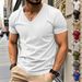 Men's Clothing T Shirt Solid Color V Neck Short Sleeve Summer New Large Size Trend Tops_viptrois.com