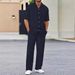 Men's Lapel Solid Color Short Sleeved Shirt Drawstring Trousers Suit_viptrois.com
