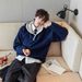 Color Blocked Hooded Twisted Pattern Thick Knit Sweater, Men's And Women's Loose Top_viptrois.com