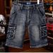 Men's Clothing Denim Shorts Men's Trendy INS Summer Wear Retro Loose Casual Multi Pocket Workwear Five Point Pants_viptrois.com