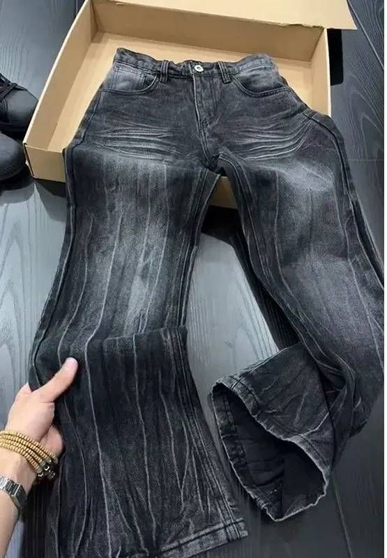 Men's Clothing Men's Lightning Wash Denim Pants - Vintage High Street Jeans (Retro Bootcut Style)_viptrois.com