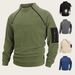 Men's Slim-Fit Fleece Pullover - Winter Stand Collar Long Sleeve Casual Top With Coral Fleece Lining (Black, Blue, Olive, Beige, Dark Gray)_viptrois.com