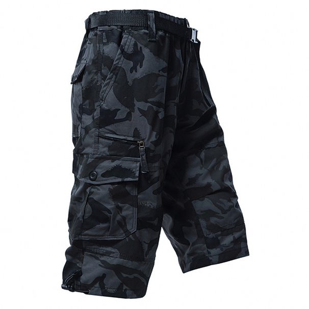 Summer Cotton Thin Cargo Men's Cropped Loose Straight Mid Trendy Durable Wear-Resistant 7/8 Pants_viptrois.com