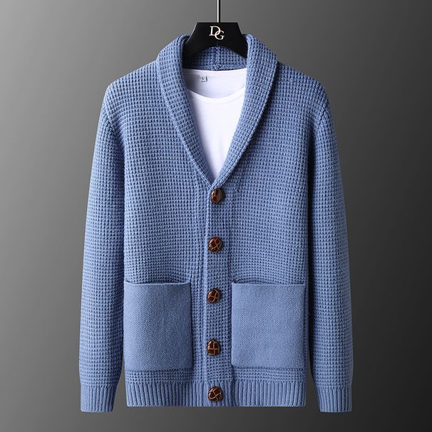 Autumn Winter Turn-Down Collar Button Cardigan For Men Korean Style Slim Fit Youth Fashion Knitted Sweater Thick_viptrois.com