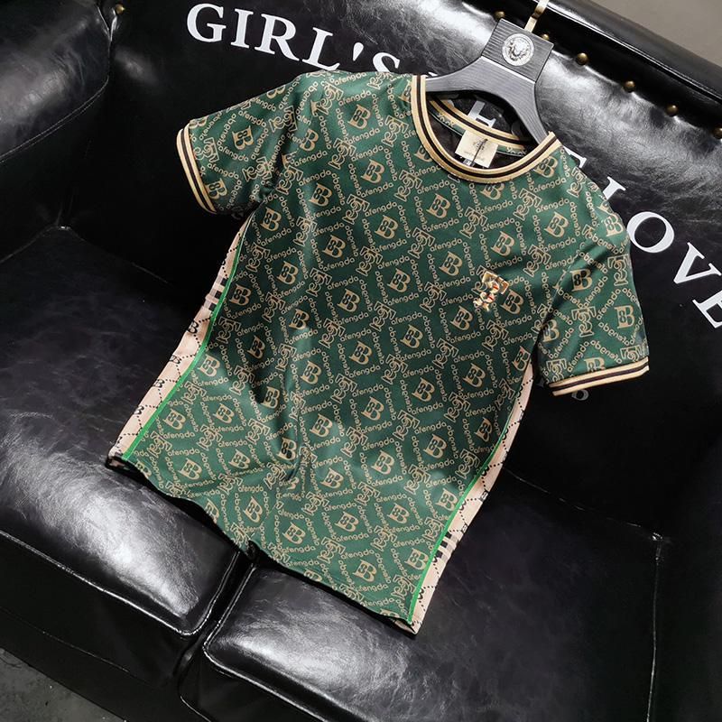 Men's Clothing color high end round neck short sleeved T shirt men's spring and summer new letter embroidery half sleeved T shirt bottoming shirt top_viptrois.com