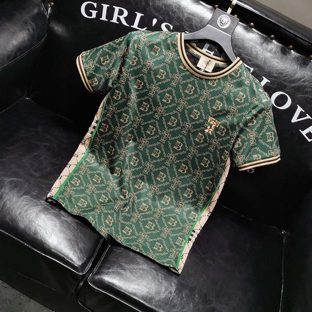 Men's Clothing color high end round neck short sleeved T shirt men's spring and summer new letter embroidery half sleeved T shirt bottoming shirt top_viptrois.com