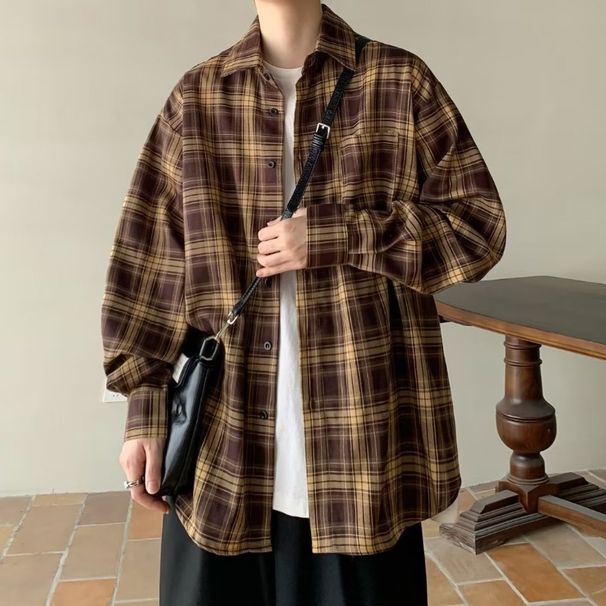 Checkered Shirt For Men, High-end And Stylish, Versatile Long Sleeved Top, Retro Checkered Shirt_viptrois.com