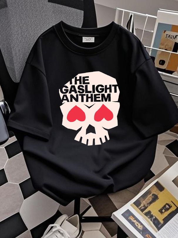 The Gaslight Anthem Heart Skull T Shirt Vintage Washed Breathable Streetwear Stretched Soft Graphic Stylish Homme Casual Summer_viptrois.com