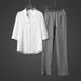Men's Clothing Retro Style Ice Silk T Shirt Short Sleeved Suit Tops V Neck T-shirt Sets_viptrois.com