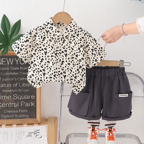 Children's Clothing Summer New Casual Men's And Women's Short Sleeved Leopard Print Shirt Shorts Two-piece Set Stylish_viptrois.com