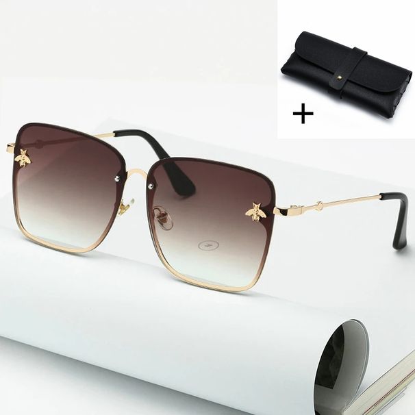 VOOTHOST New Fashion Oversize Rimless Square Bee Sunglasses Women Men Glasses Gradient Sun Glasses Female UV400 With Leather Glasses Case F0122_viptrois.com