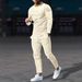 Men's Clothing Solid Color Waffle Knit Long Sleeve T-Shirt Pants Set Lightweight, Breathable, Casual (Khaki, White, Black, Blue, Gray) - S-XXXL_viptrois.com