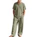 Men's Loose Fit Linen Trousers American Style Casual Beachwear Plus Size Summer Autumn Collared Sports Suit Breathable_viptrois.com