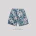 Men's Ice Silk Air Conditioning Printed Sports Shorts Slim Straight Leg Mid Length Trendy Floral Pattern Summer Pants_viptrois.com