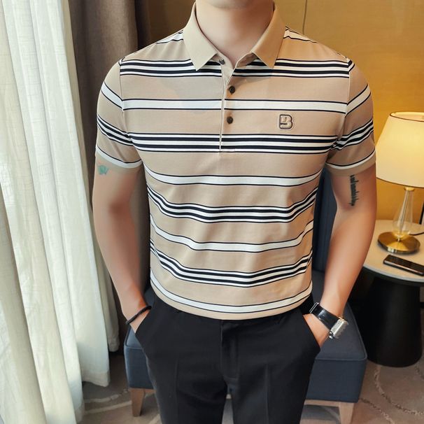 Douyin Kuaishou Supplies High-quality Summer Business Casual Men's Short-sleeved Shirts, Striped Antibacterial Cotton T-shirts_viptrois.com