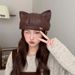 2025 Cat Ear Leather Beret For Women Korean Style Sweet Versatile Duckbill Octagonal Hat Fashionable Painter Newsboy Cap_viptrois.com