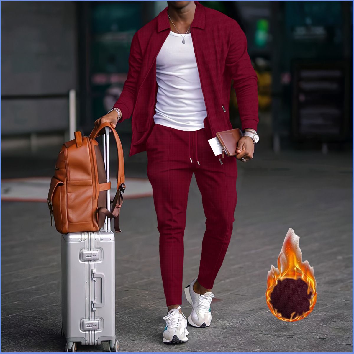 Men's Waffle Knit Zip-up Hoodie & Jogger Set - Fleece Lined Winter Lounge Wear With Pockets, Lightweight & Warm Comfort Outfit For Casual & Sports_viptrois.com