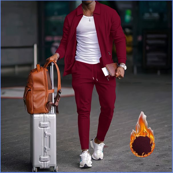 Men's Waffle Knit Zip-up Hoodie & Jogger Set - Fleece Lined Winter Lounge Wear With Pockets, Lightweight & Warm Comfort Outfit For Casual & Sports_viptrois.com