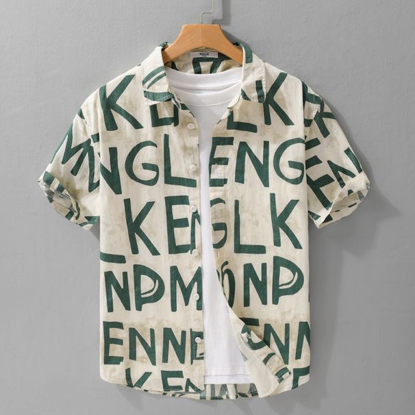 Summer Men's Fashion Letter Printed Simple Short Sleeved Shirt Thin Casual Loose Popular Men's Shirt_viptrois.com