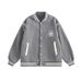 Vintage College Embroidered Badge Baseball Jacket - Unisex Casual Outerwear For Spring & Autumn (Navy, Grey)_viptrois.com