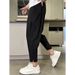 Men's Clothing Black Warrior Loose Skinny Casual Pants Summer Thin Ice Silk Slit Nine Point Pants Men's Fashionable And Handsome Harem Pants_viptrois.com