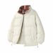 Men's Plaid Stand Collar Puffer Jacket – Winter Warm Quilted Coat With Fleece Lining (M-5XL, Beige/Black/Blue)_viptrois.com