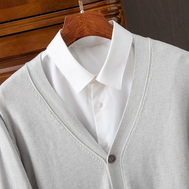 Men's V-Neck Knitted Cardigan – Korean Style Loose Fit Sweater Jacket (Black/Grey/Khaki/Red/Light Blue, Versatile Layering Top)_viptrois.com
