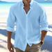 Men's Clothing Linen Button Down Shirt Beach Shirt Long Sleeved Plain Stand Up Collar Casual Shirts_viptrois.com