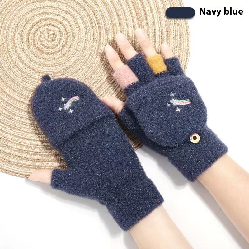 Winter Warm Half Finger Flip Knitted Gloves For Boys And Girls Students Rainbow Writing Cute Gloves_viptrois.com