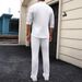 Men's Linen Monk Collar Short Sleeved Shirt And Trousers Set Solid Color Casual Versatile Spring Summer_viptrois.com