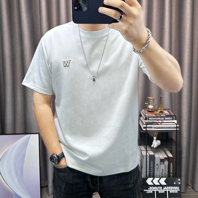 Popular Short-sleeved Slim-fitting Men's T-shirt, New Round Neck Printed Simple Summer Half-sleeved 2025 Trendy Brand T-shirt_viptrois.com