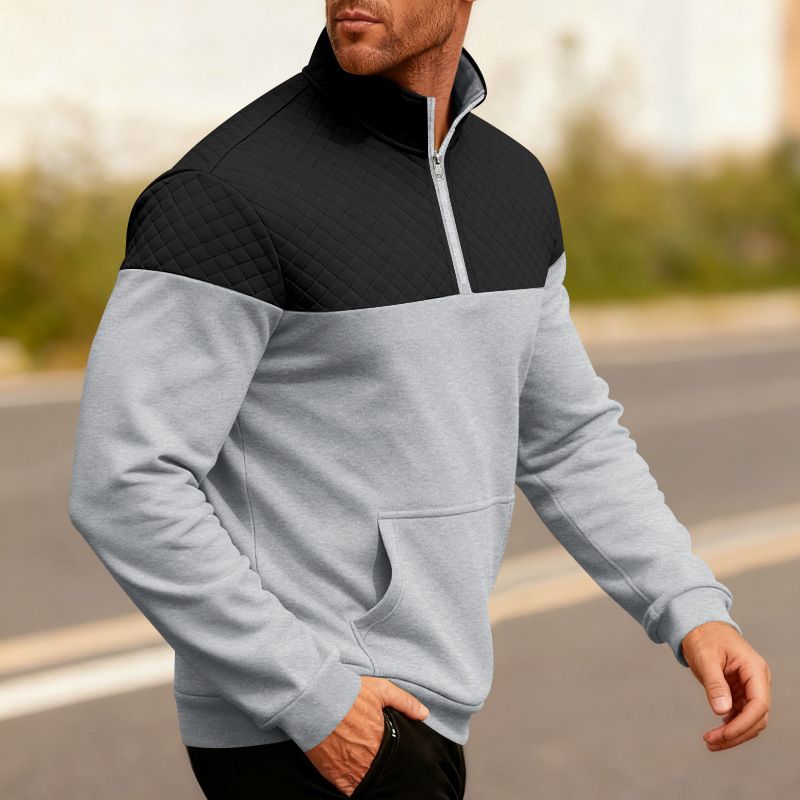 Men's Heavyweight Zip-Up Sweatshirt – Winter Stand Collar Casual Hoodie (S-XXXL, Color Block)_viptrois.com