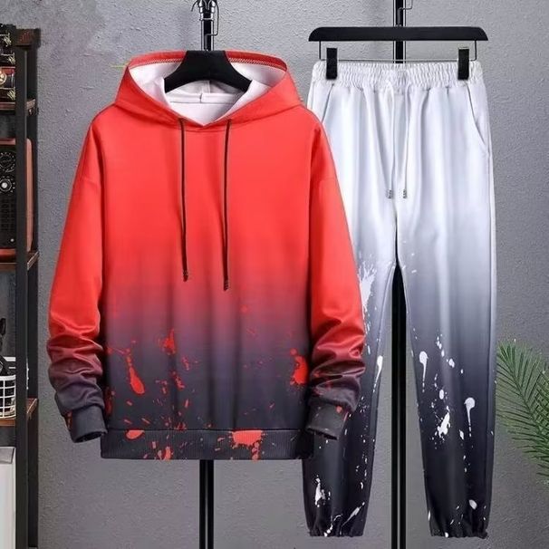 Thin Gradient Hooded Sweatshirt Men's Set Casual Plus Size Korean Style Sports Spring Autumn Trendy Versatile 7770_viptrois.com
