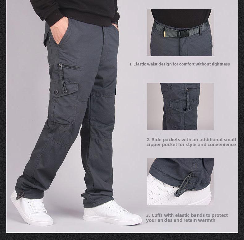 Men's Outdoor Work Pants Spring Autumn Straight Leg Loose Fit Casual Hiking Multi Pocket Military Green Windproof Long Trousers_viptrois.com