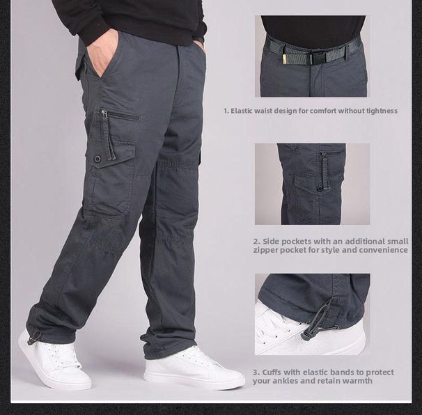 Men's Outdoor Work Pants Spring Autumn Straight Leg Loose Fit Casual Hiking Multi Pocket Military Green Windproof Long Trousers_viptrois.com