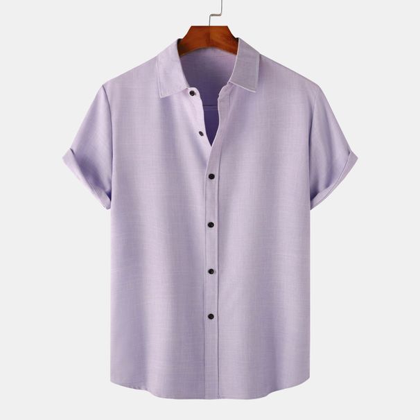 foreign Trade European Size Clothing 2025 Summer New Men's Solid Color Short-sleeve Casual Slim-fit Shirt TC15_viptrois.com