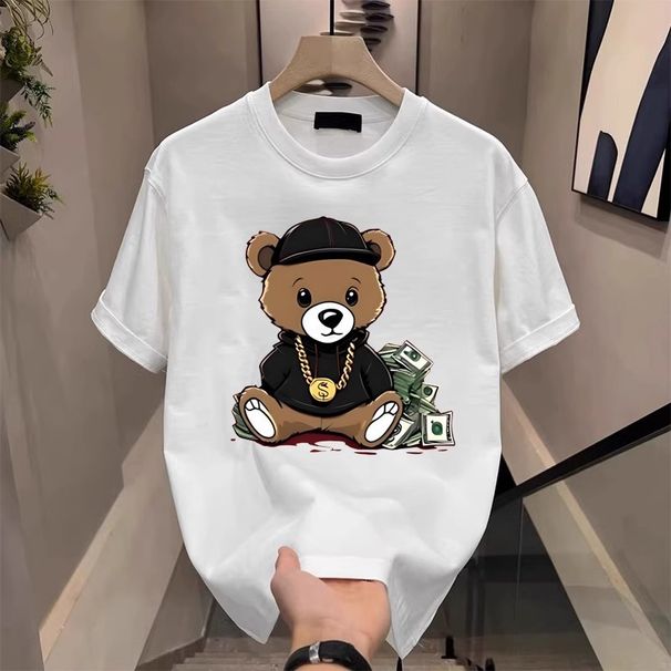 Men's Clothing Trendy Short Sleeved Ins Pure Cotton Summer Printed Round Neck T Shirt_viptrois.com