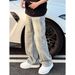 American Retro Splatter Tie Dye Jeans For Men, Autumn High Street Vibe Style Trousers, High End Straight Leg Slightly Flared Trousers_viptrois.com