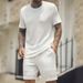 Men's Clothing hot-selling men's sports suit solid color round neck pullover vertical striped T-shirt pants two-piece suit_viptrois.com