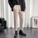 Men's Clothing New Slim Fit Temperament Winter Literary Woolen Men's Casual Youth Popular Solid Color Nine Point Pants Trousers_viptrois.com