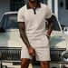 Men's Jacquard Polo & Shorts Set – Premium Breathable Polyester Summer Outfit With Contrast Collar (S-Xxxl, White/Grey/Black/Khaki/Light Blue)_viptrois.com