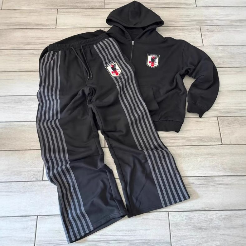 Men's Clothing Casual Loose Black Hooded Sweater Suit Zipper Sweater Cardigan Casual Sports Sweatpants_viptrois.com
