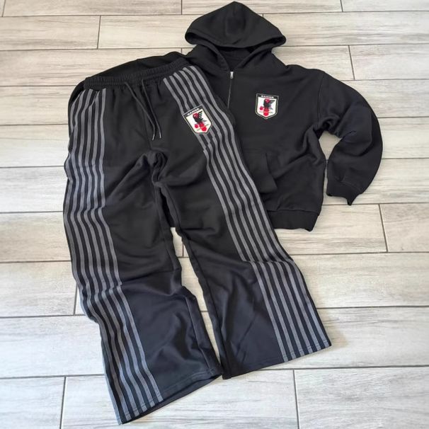 Men's Clothing Casual Loose Black Hooded Sweater Suit Zipper Sweater Cardigan Casual Sports Sweatpants_viptrois.com