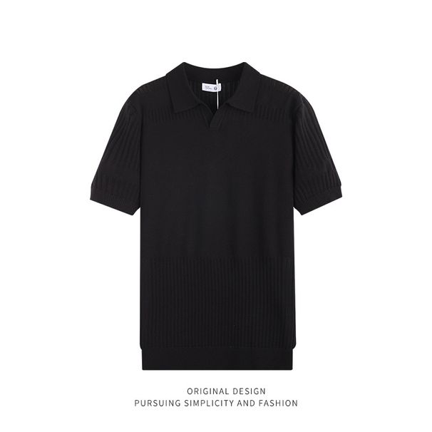 New Knitted Short High-End Feel Turn-Down Collar T-Shirt Fashion Casual Base Shirt Half Sleeve Polo Top For Men_viptrois.com